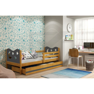 Dětská postel KAMIL + matrace + rošt ZDARMA, 80x190, olše, grafitová