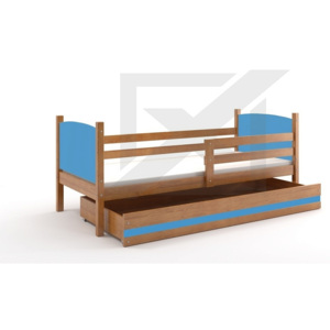 Dětská postel BRENEN + matrace + rošt ZDARMA, 90x200, olše, blankytná