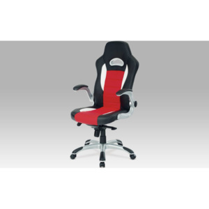 Kancelářská židle, černo-červená koženka, synchronní mech. / plast kříž KA-E240B RED Art