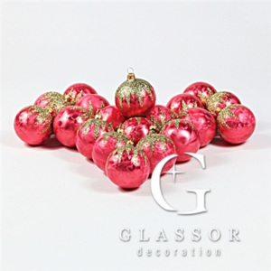Skleněné vánoční ozdoby - souprava 20 ks, červený mrazolak, dekorO6cm