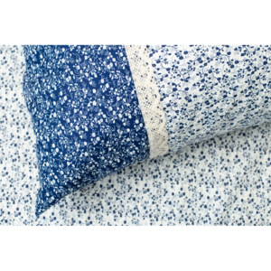 Krepové povlečení VĚTVIČKY modro-bílé s krajkou - 240x220 cm (1 ks), 70x90 cm s krajkou (2 ks)
