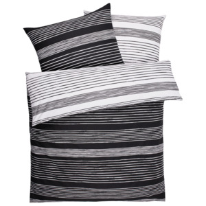 MERADISO® Saténové ložní prádlo, 200 x 220 cm (černá/bílá pruhy)