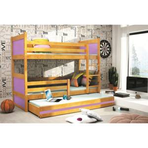 Patrová postel FIONA 3 + matrace + rošt ZDARMA, 90x200 cm, olše, fialová