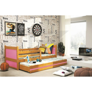 Dětská postel FIONA 2 + matrace + rošt ZDARMA, 90x200 cm, olše, růžová