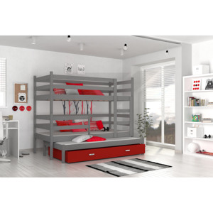 Dětská patrová postel RACEK B, color + rošt + matrace ZDARMA, 184x80, šedý/červený