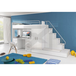 Dětská patrová postel DARCY V, 80x200, univerzální orientace, bílá/bílá lesk