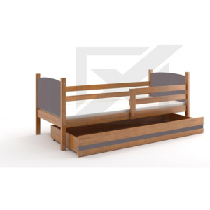Dětská postel BRENEN + matrace + rošt ZDARMA, 90x200, olše, grafitová