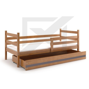 Dětská postel RAFAL + matrace + rošt ZDARMA, 90x200 cm, olše, grafit