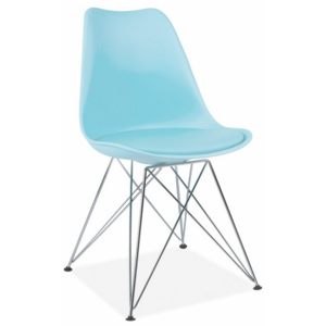 Jídelní židle Time, plast a ekokůže světle modrá, chrom
