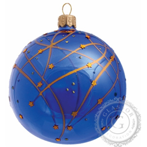 Vánoční koule modrá zlatý dekor