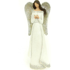 Anděl, polyresinová dekorace, barva bílo-stříbná s glitry AND152 Art