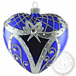 Vánoční srdce modré stříbrný dekor