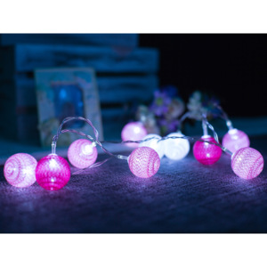 Dekorační světelný řetěz – bavlněné růžové míčky
