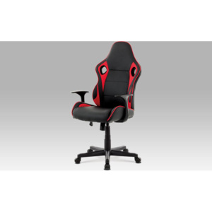 Kancelářská židle, černá-červená látka + MESH, houpací mech, plast kříž KA-E807 RED Art
