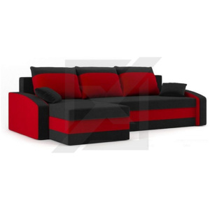 Rohová rozkládací sedačka WELTA, 235x72x140, černá/červená, mikrofáze04/46, levý roh