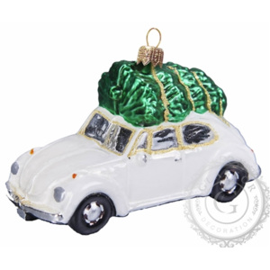 Vánoční ozdoba autíčko se stromkem bílé