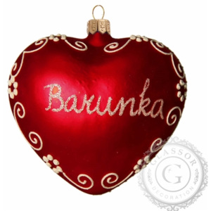 Skleněné červené srdíčko se jménem „Barunka“