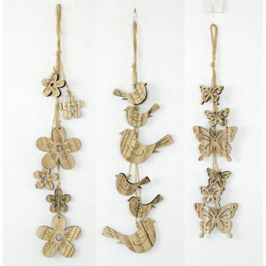Girlanda dřevěná dekorace na pověšení, mix motýlků, ptáčků a kytiček, cena za 1 kus KLA406 Art