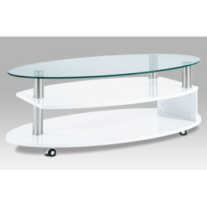 Konferenční stolek AHG-059 WT vysoký lesk bílý, sklo čiré