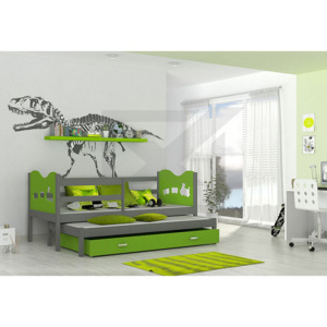 Dětská postel FOX P2 color + matrace + rošt ZDARMA, 184x80, šedá/vláček/zelená