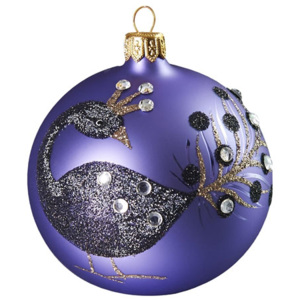 Vánoční koule fialová dekor páva