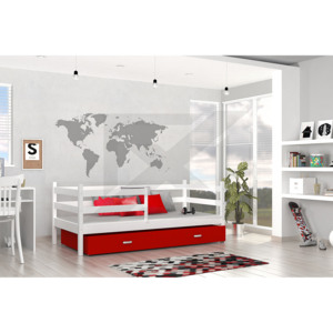 Dětská postel RACEK P2 color + matrace + rošt ZDARMA, 184x80, bílá/červená