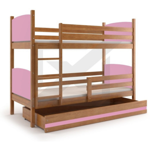 Patrová postel BRENEN + matrace + rošt ZDARMA, 90x200, olše, růžová