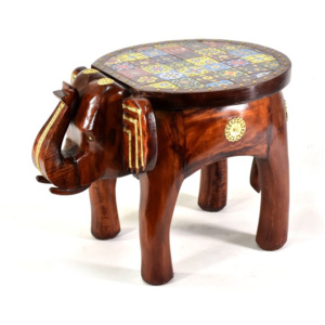 Stolička ve tvaru slona zdobená keramickými dlaždicemi, 51x35x37cm
