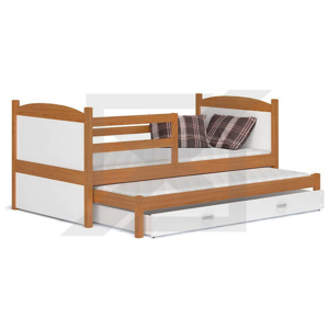 Dětská rozkládací postel MATES P2 + matrace + rošt ZDARMA, masiv, 184x80, borovice/šedá