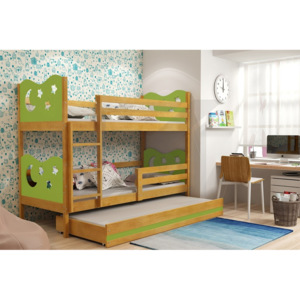 Patrová postel KAMIL 3 + matrace + rošt ZDARMA, 80x160, olše, zelená