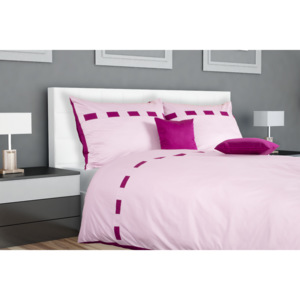 Glamonde luxusní saténové povlečení Paulette v kombinaci světle růžové a tmavě růžové barvy s všitým zdobným pruhem. 140×200 cm