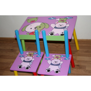 Dětský stoleček a 2 židličky Fialový Medvídek