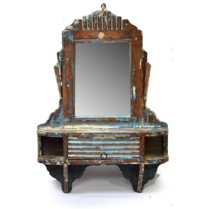 Staré zrcadlo s poličkou z teakového dřeva, 51x13x84cm