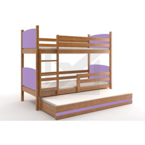 Patrová postel BRENEN 3 + matrace + rošt ZDARMA, 80x190, olše, fialová