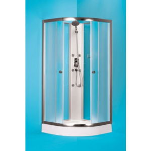 Čtvrtkruhový sprchový box GRANADA - 185 cm, 90 cm × 90 cm, Univerzální, Hliník chrom, Matné bezpečnostní sklo - 5 mm, Akrylová vanička HOPA