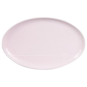 Oválný růžový talíř s bílou linkou a srdíčkem BASTION COLLECTIONS, 20x13 cm