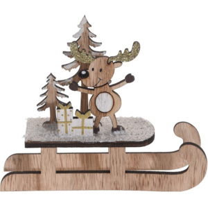 Vánoční dřevěná dekorace Sleigh with Gift box, 14 cm