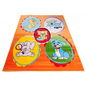 Kusový koberec dětský J0300- Zvířátka - oranžová-80x150 cm