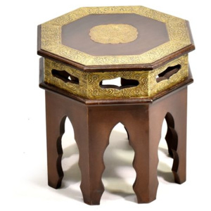 Stolička z palisandrového dřeva zdobená mosazným kováním, 30x30x30cm