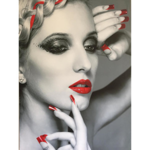 Dejtonazed Obraz Ženská tvář (černobílý s červeným zbarvením), 70×50 cm