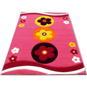 Kusový koberec dětský JE0070 - Kytičky na růžové-100x200 cm