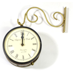Oboustranné závěsné hodiny, zlatá, květinový motiv, zdobený mosazný plech, 18cm