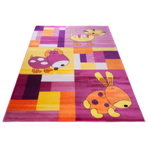 Kusový koberec dětský J0790 - pejsek a kočička - fialový-100x160 cm