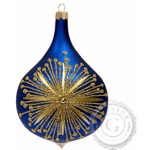 Vánoční ozdoba modrá kapka s dekorem zlaté hvězdy