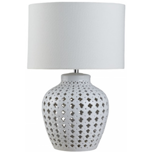 Stolní lampa EU7155WH keramický bílý dekor a textilním stínidlem