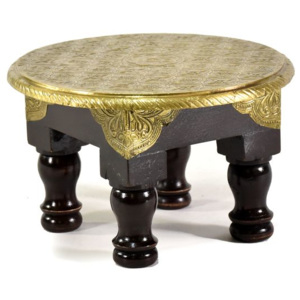 Čajový stolek z mangového dřeva zdobený mosazným kováním, 25x25x15cm