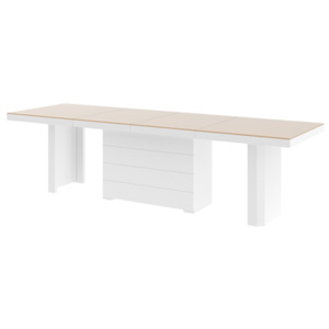 Jídelní stůl KOLOS (cappucino lesk/bílá lesk) (Moderní rozkládací jídelní / kancelářský stůl rozložitelný od 160-412cm ve vysokém lesku)