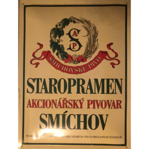 Originální plechová cedule Staropramen Akcionářský pivovar Smíchov