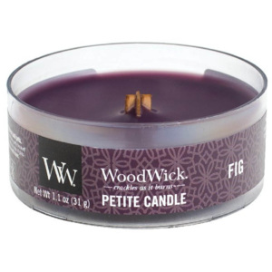 WoodWick - vonná svíčka Petite, Fík 31g (Fig. Čerstvě utržený fík se prolíná do vůně rybízu, černého bezu a zemitého pačuli.)