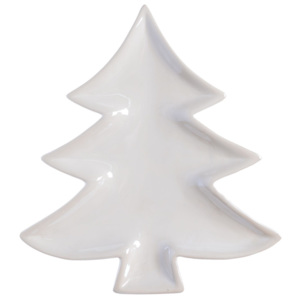 Bílý keramický talíř Ewax Christmas Tree, délka 24 cm